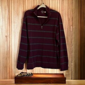 Polo by Ralph Lauren half zip striped collared light sweater crimson gray XL